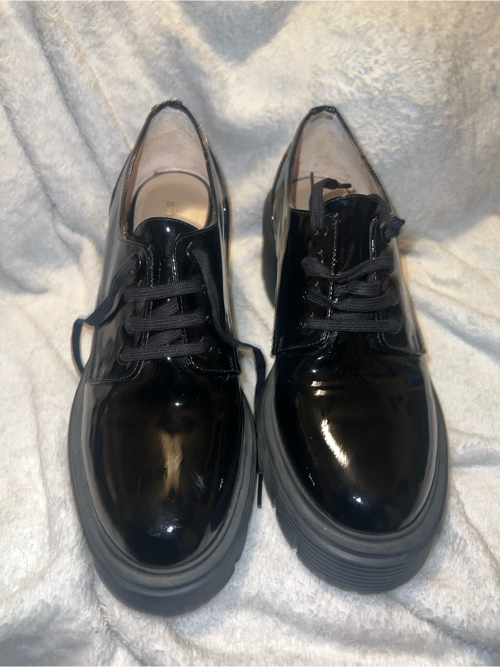 Stuart weitzman soho derby black patent chunky loafers woman size 8B